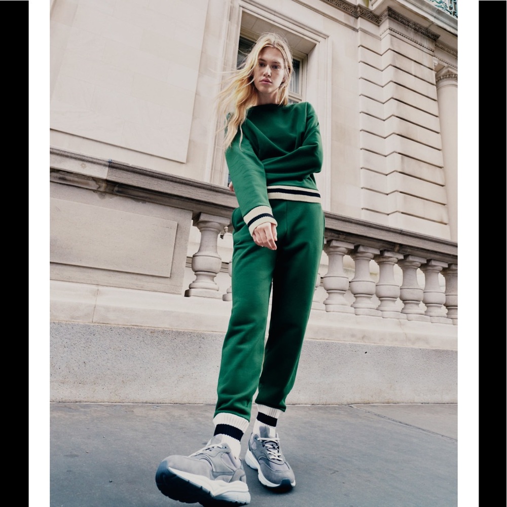 Zara Forest Green Track Pants with white & Black Trim